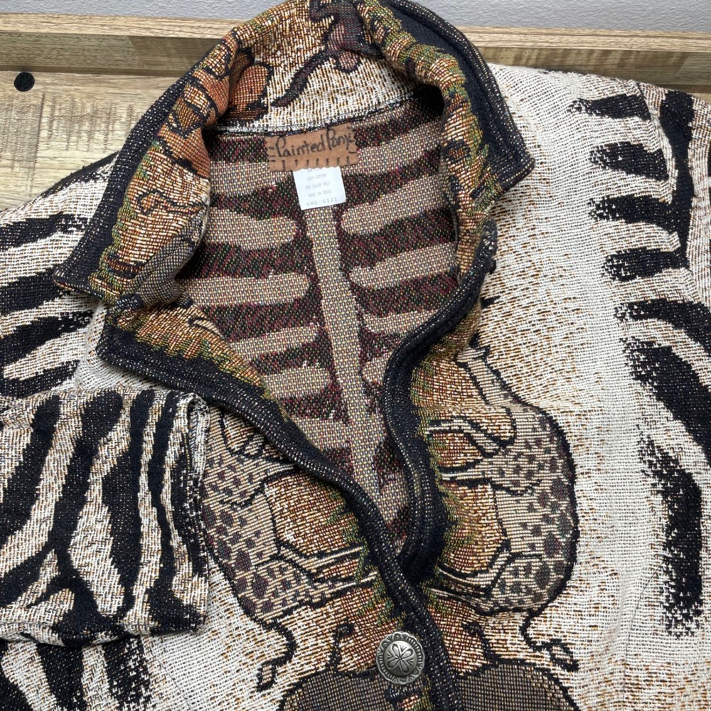 Painted Pony Vintage Safari Zebra Tapestry Jacket Cotton Made in Texas One Size